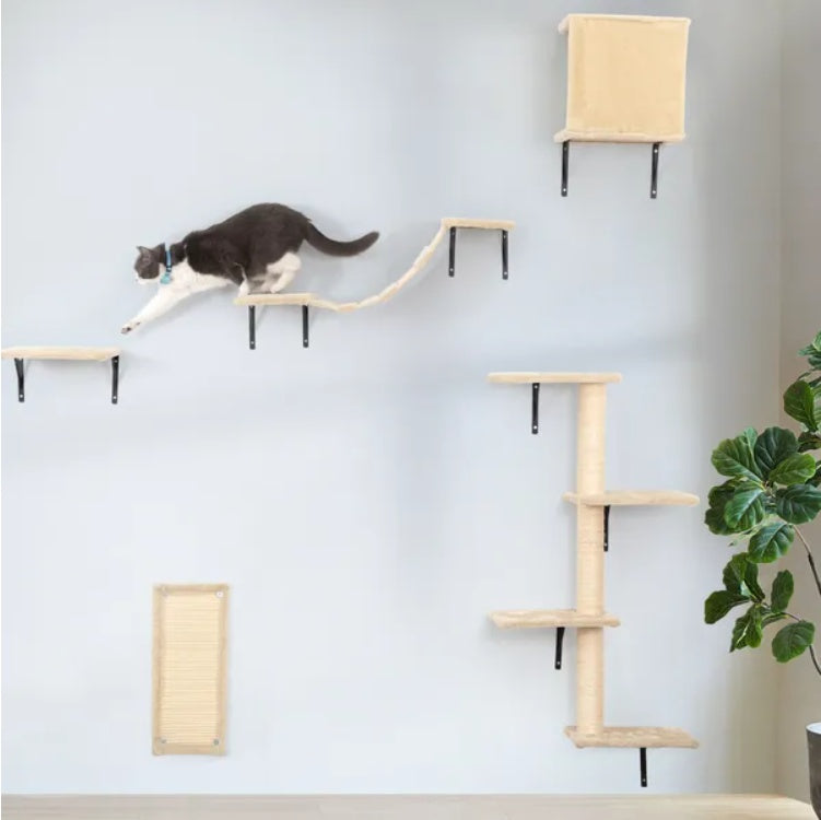 5 Pcs Wall Mounted Cat Climber Set - Floating Cat Shelves And Perches