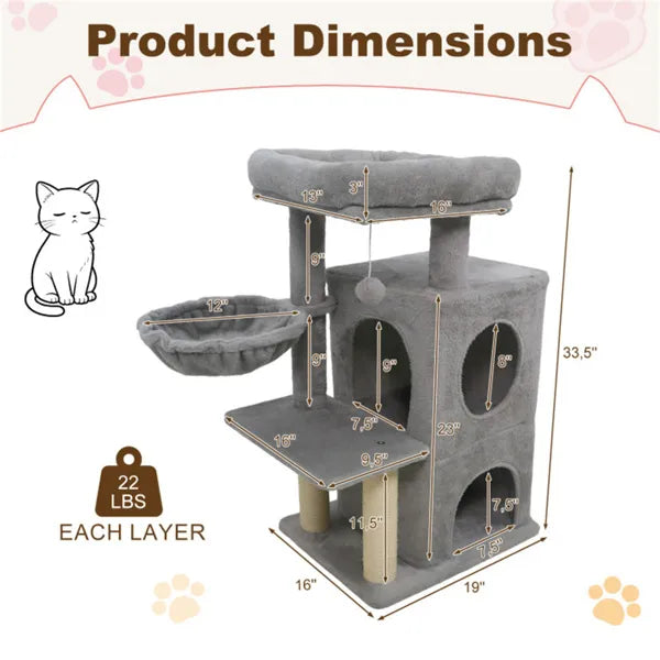 Multi-Level Cat Tree With 2-Tier Condo, Sisal Scratching Posts & Anti-Toppling Device